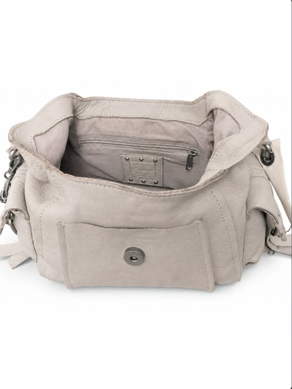 Free People Baby Leigh Pearl Leather Hobo Crossbody Shoulder Bag Lock Key Charm